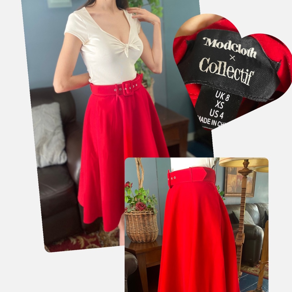 Collectif Velvet XS red Swing Skirt